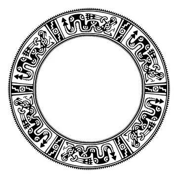 Circle frame with Aztec serpent pattern, border made with a snake motif Stock Illustration
