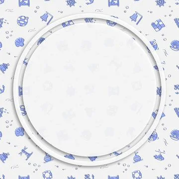 Circle frame, background on seamless pattern with doodle linear icons. Submar Stock Illustration