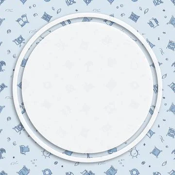 Circle frame, background on seamless pattern with doodle linear icons. Printi Stock Illustration