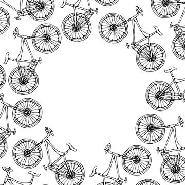 Circle Frame Bike Background. Realistic Hand Drawn Illustration. Savoyar Doodle Stock Illustration