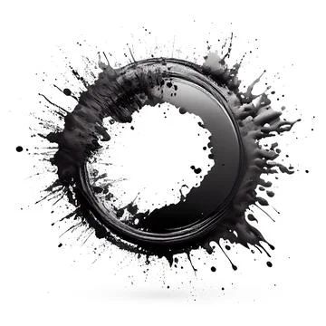 A circle frame with black paint splashes on white background. Stock Illustration