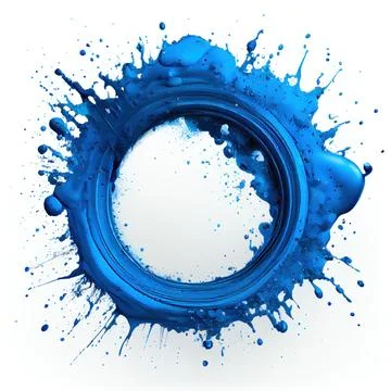 A circle frame with blue paint splashes on white background. 스톡 일러스트