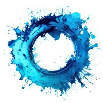 A circle frame with blue paint splashes on white background. Stock Illustration