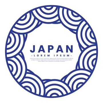Circle frame with blue wave pattern in Japanese style. Border template. Stock Illustration