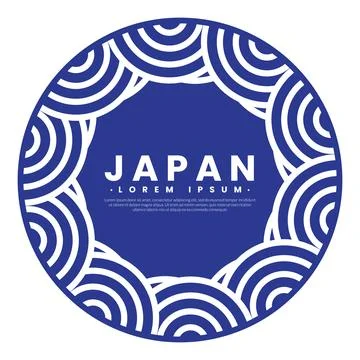 Circle frame with blue wave pattern in Japanese style. Border template. Abs.. 스톡 일러스트