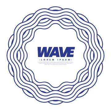 Circle frame with blue wave pattern in Japanese style. Abstract water line .. Stock Illustration