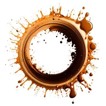 A circle frame with brown and orange paint splashes on white background. 스톡 일러스트