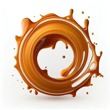 A circle frame with caramel paint splashes on white background. Stock Illustration