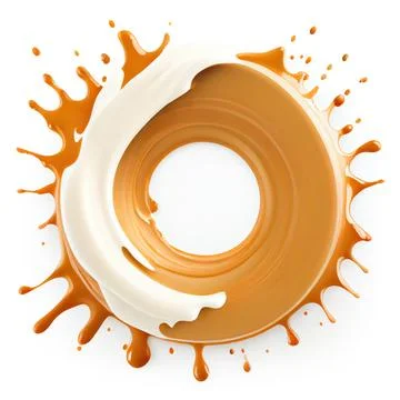 A circle frame with caramel paint splashes on white background. 스톡 일러스트