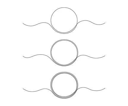 Circle frame continuous one line drawing set. Border simple and multilayer Stock Illustration
