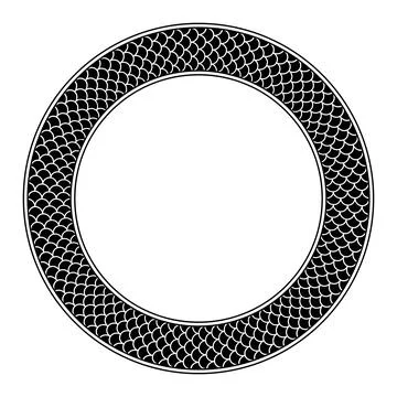 Circle frame with fish scale pattern, round decorative border Stock Illustration