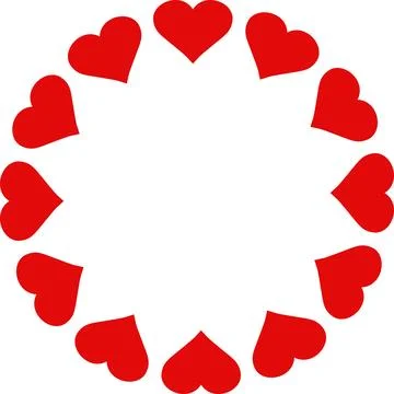 Circle frame formed by hearts, Hearts drawn in circle romantic designs, wedding Stock Illustration