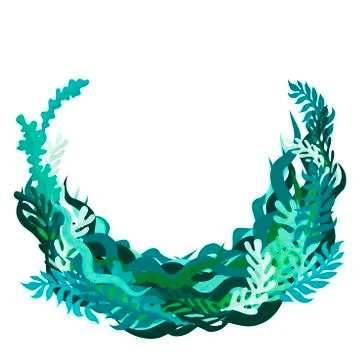 Circle frame of grass, algae and water. Marine design. Greens and various Stock Illustration