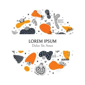 Circle frame includes hand drawn abstract shapes with different textures, spo Stock Illustration