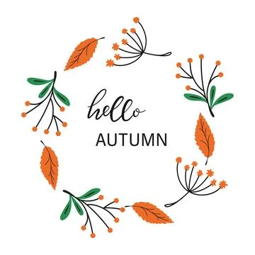 Circle frame made from hand drawn botanical elements. Vector fall wreath. 스톡 일러스트