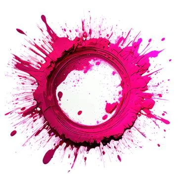 A circle frame with magenta paint splashes on white background. Stock Illustration