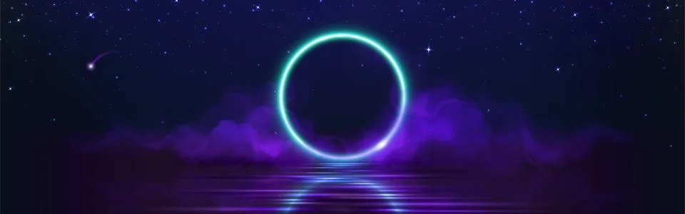 Circle frame neon light glow and smoke under water Stock Illustration