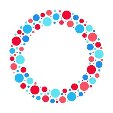 Circle frame pattern, red and blue bubbles vector isolated Stock Illustration