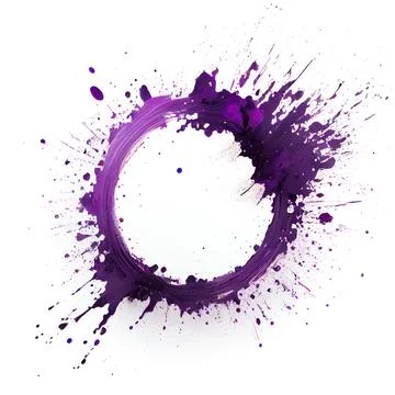 A circle frame with purple paint splashes on white background. 스톡 일러스트