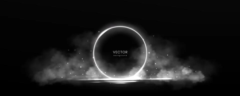 Circle frame with smoke on water surface, vector Stock Illustration
