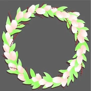Circle frame with tulips and branches Stock Illustration