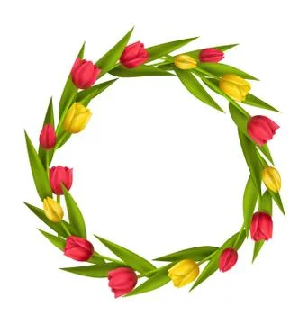 Circle frame with tulips red and yellow flowers isolated on whit Stock-Illustration