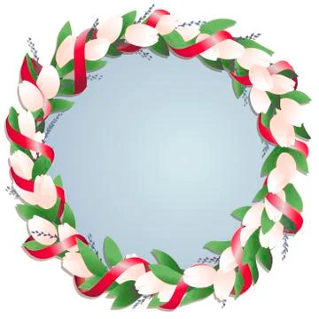 Circle frame with tulips in red ribbon with springs Stock Illustration