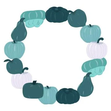 Circle frame with varities of blue squashes Illustrazione stock