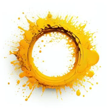 A circle frame with yellow paint splashes on white background. Stock Illustration