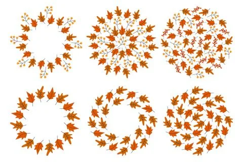Circle Frames and Backdrops made of Autumn leaves Autumn Holiday Set Social Stock Illustration