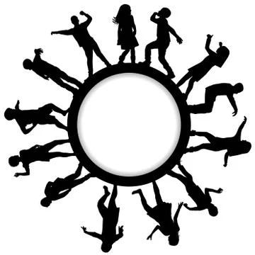 Circle frames with children silhouettes dancing Illustrazione stock