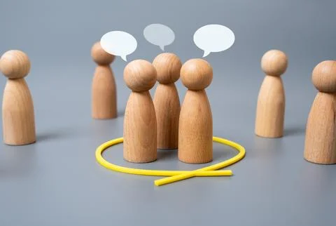 A circle of friends based on interests and hobbies. A group of friends. Hobbi Stockfoto's