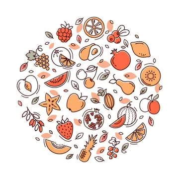 Circle fruit set Stock Illustration