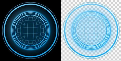 Circle Futuristic Glowing Sphere Grid Interface with Radiant Energy Rings and Di Stock Illustration