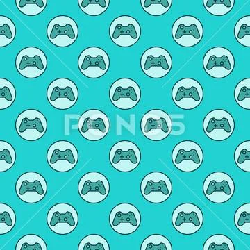 Circle with Gamepad vector Device for Games colored seamless pattern Ilustração Stock