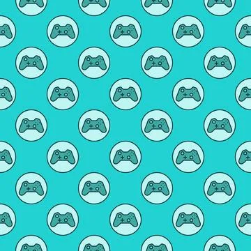 Circle with Gamepad vector Device for Games colored seamless pattern Stock Illustration