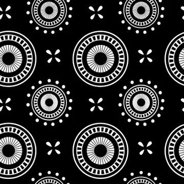 Circle geometric seamless pattern on a black background Stock Illustration