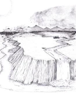 A Circle of Giving Drawing Showing Landscape Evaporation Rain Cycle Stock Illustration