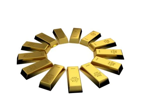 Circle from gold bars. 3D rendering illustration. 스톡 일러스트