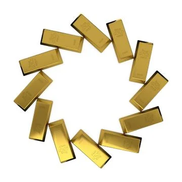 Circle from gold bars.Isolated on white background. 3D rendering illustration Stock Illustration