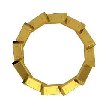 Circle from gold bars.Isolated on white background. 3D rendering illustration Stockillustratie