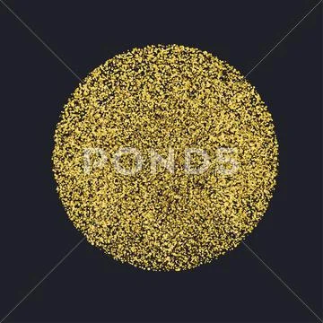 Circle With Gold Glitter Particles On Black Background. Golden Foil Effect.