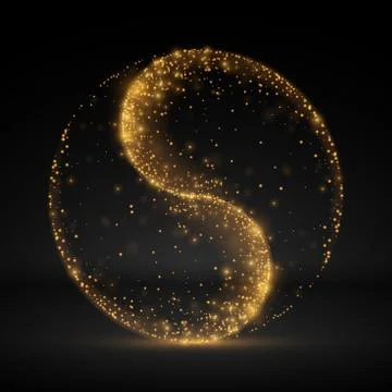 Circle gold glow effect on black background Stock Illustration