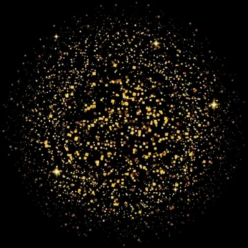 Circle gold sparkles on black background. Vector. Stock Illustration