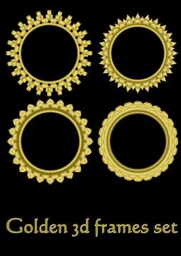 Circle golden frame set with 3d effect, gorgeous luxury metallic frames Stock Illustration