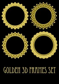 Circle golden frame set with 3d effect, gorgeous luxury metallic frames Stock Illustration