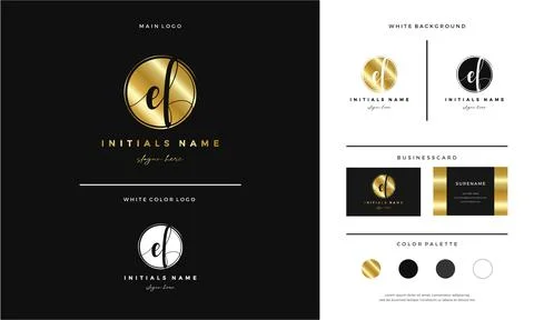 Circle Golden letter EF E F Initial logo design with handwriting style templa Stock Illustration