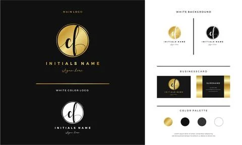 Circle Golden letter EF E F Initial logo design with handwriting style templa Stock Illustration