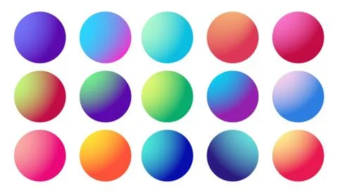 Circle gradient. Neon sphere set. Holographic round trendy multicolor buttons Stock Illustration