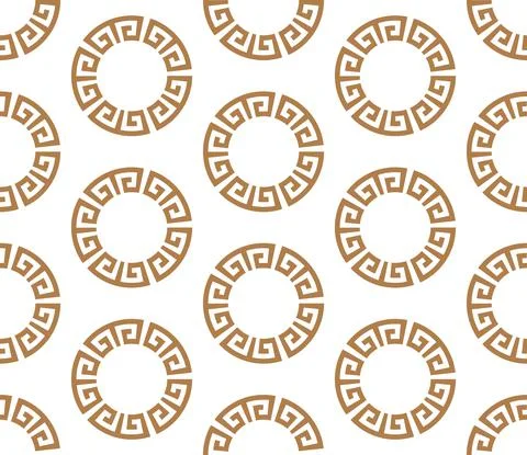 Circle greek seamless pattern with golden round meander borders. Illustrazione stock